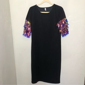 🔒 Little Black Dress with Sequin Tassel Sleeves, size M